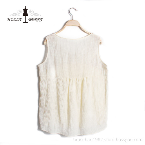 Lightweight Summer Sleeveless Crewneck Ivory Embroidered Vest